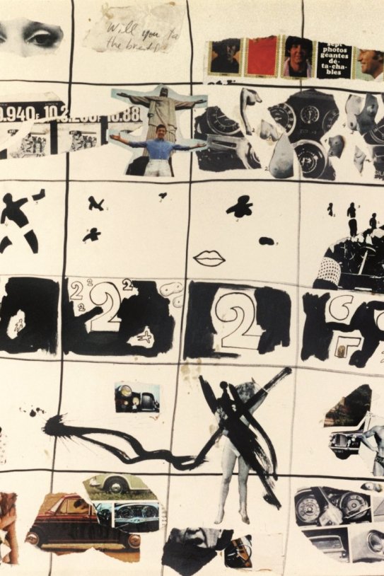 Guillem Ramos Poquí. Collage de la cuadrícula, con números, coches y los Beatles, 1965. Colección Guillamos Ramos Poquí