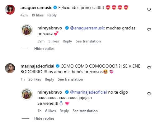 Els comentaris d'Ana Guerra i Marina Jade a la publicació de Mireya / Instagram Els comentaris d'Ana Guerra i Marina Jade a la publicació de Mireya / Instagram