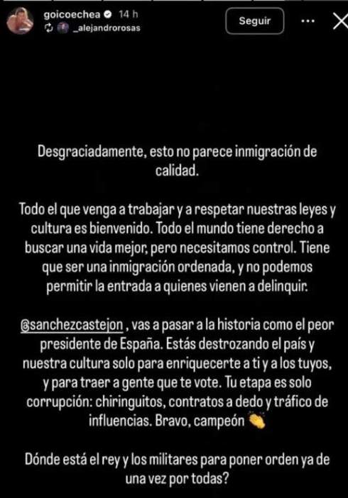 Las declaraciones de Goicoechea sobre Ceuta / Instagram