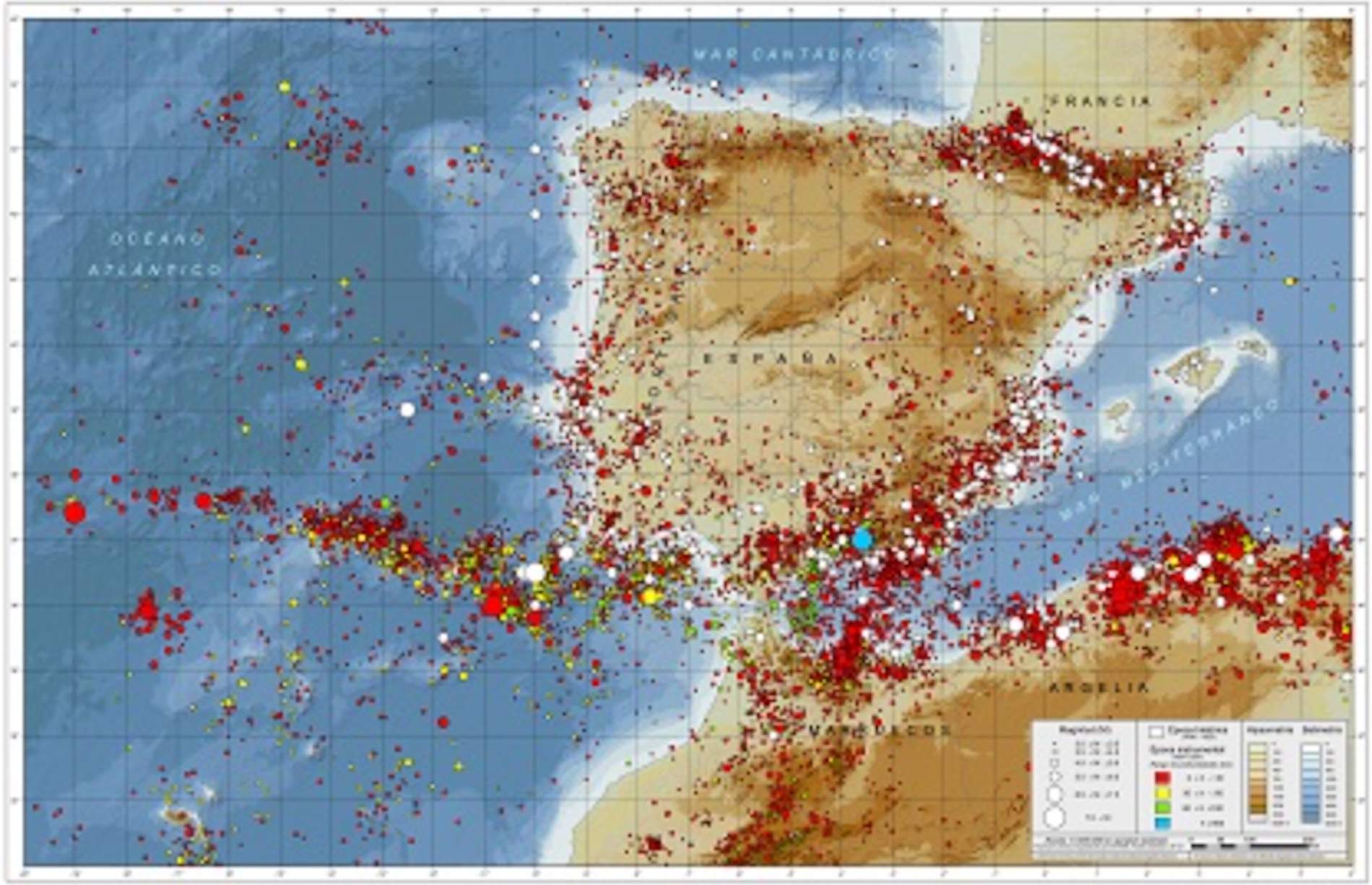 Mapa de sismicitat de la península ibèrica Mapa de sismicitat de la península ibèrica