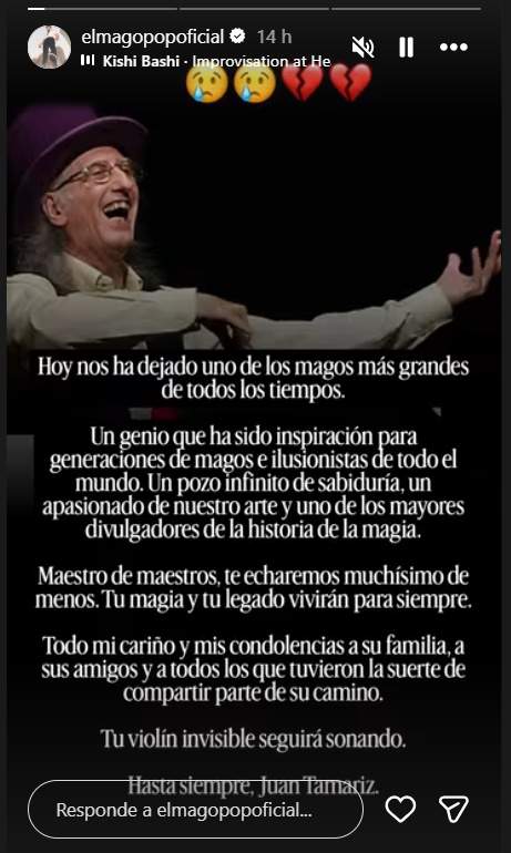 El Mago Pop diu adeu a Juan Tamariz, Ig El Mago Pop diu adeu a Juan Tamariz, Ig