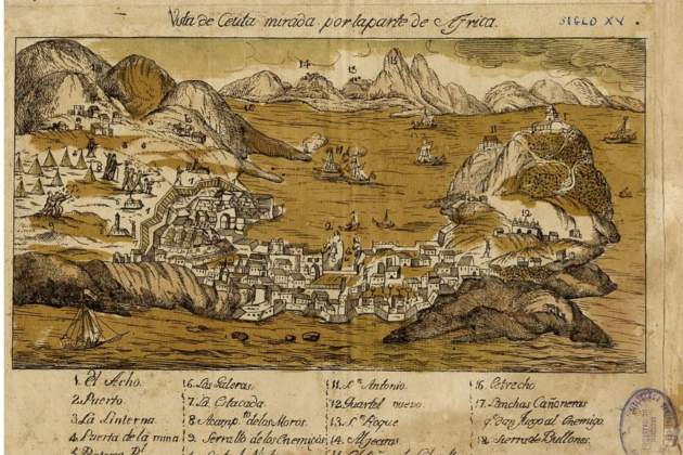 Representació de Ceuta durant l'atac marroquí de 1791. Font Biblioteca Nacional d'Espanya (1) Representació de Ceuta durant l'atac marroquí de 1791. Font Biblioteca Nacional d'Espanya (1)