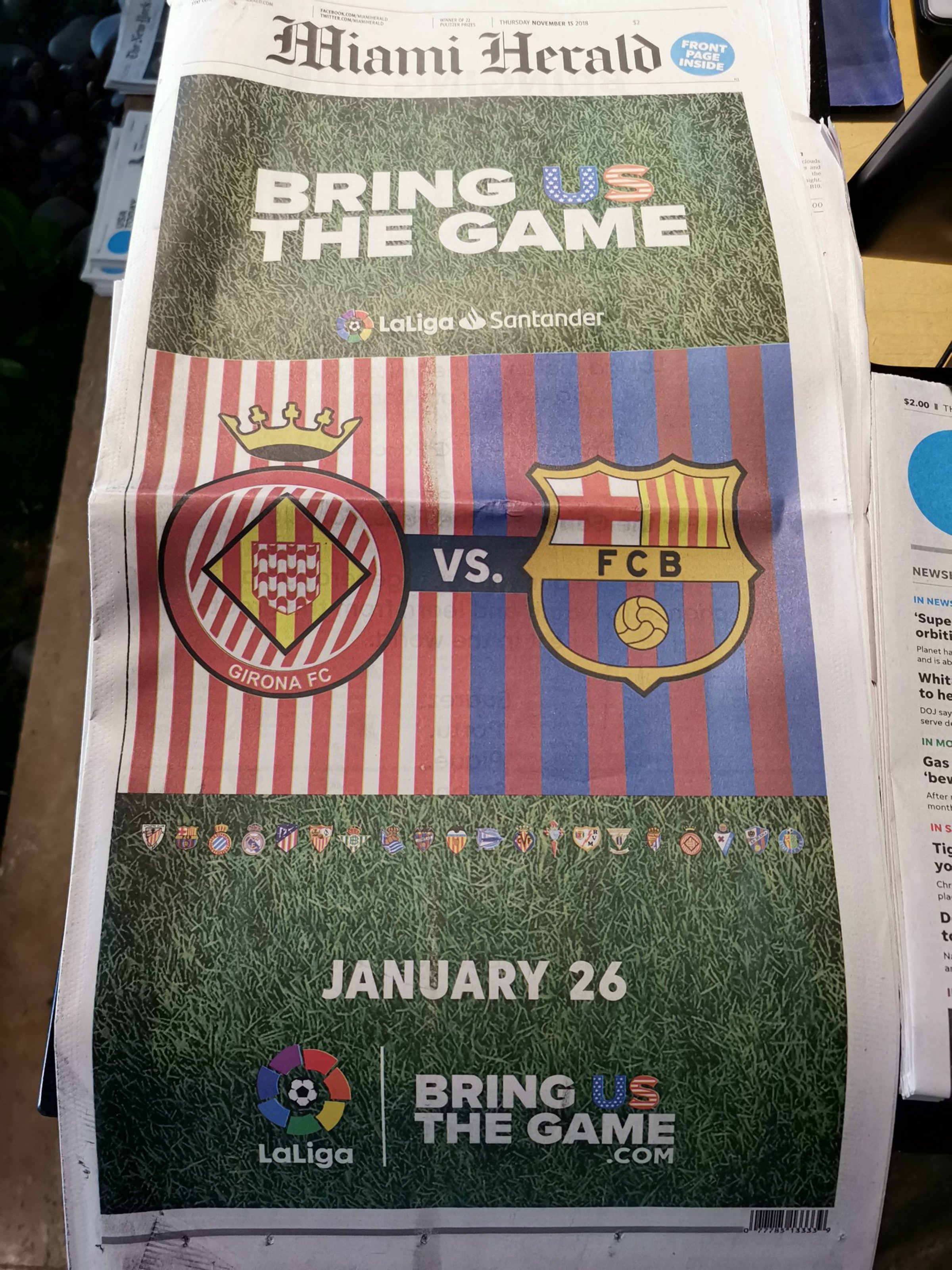 La prensa de Miami promociona el Girona-Barça