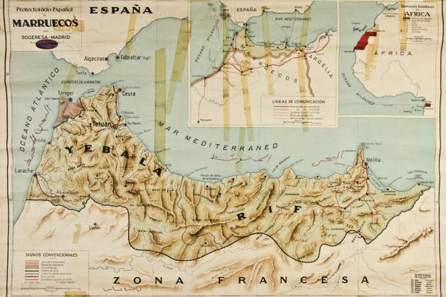 Mapa del Protectorat espanyol del Rif i dels dominis espanyol a l'Àfrica atlàntica (1924) / Font: Ministeri de Cultura del govern espanyol