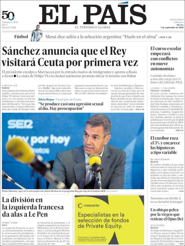 'El País', 1 de setembre de 2026 'El País', 1 de setembre de 2026