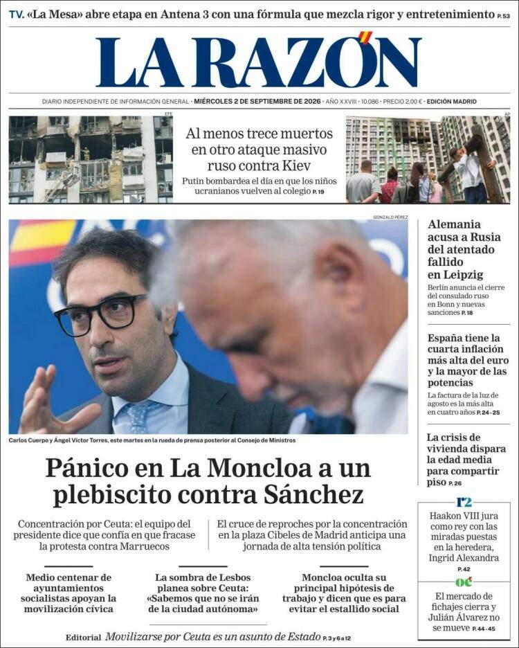 'La Razón', 2 de setembre de 2026 'La Razón', 2 de setembre de 2026