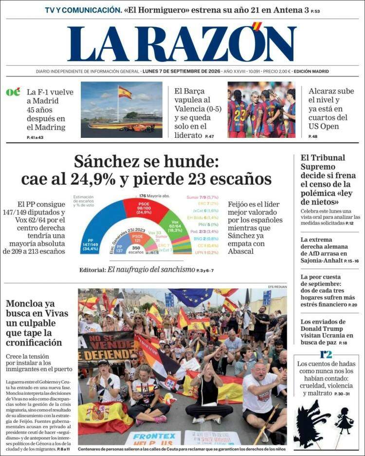 'La Razón', 7 de setembre de 2026
