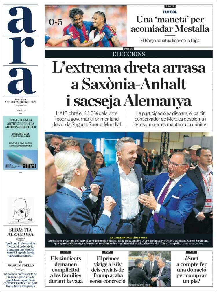 'Ara', 7 de setembre de 2026