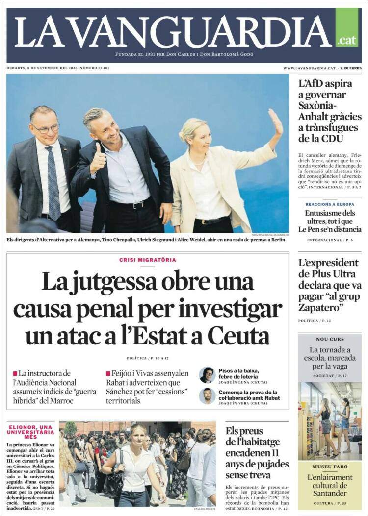 'La Vanguardia', 8 de setembre de 2026 'La Vanguardia', 8 de setembre de 2026