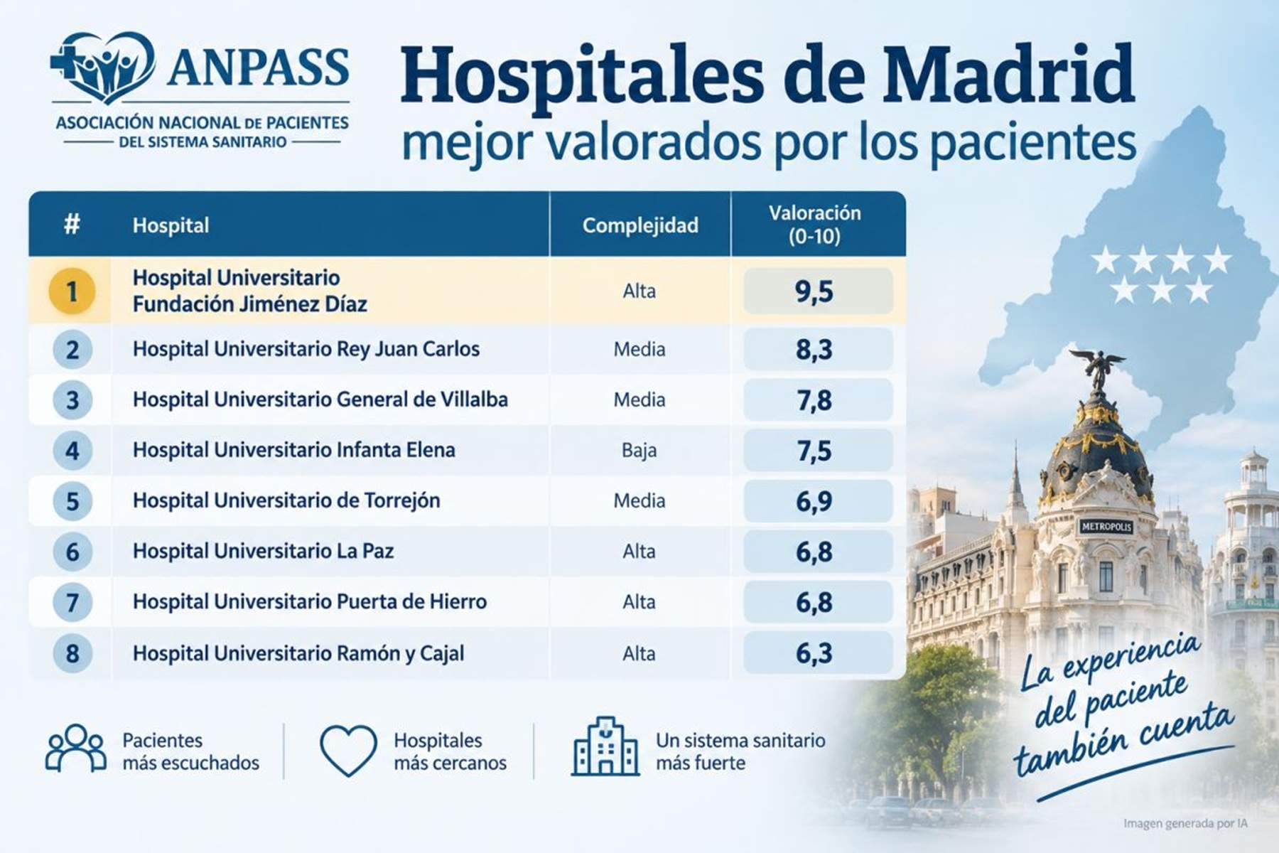 La Fundación Jiménez Díaz lidera la experiencia del paciente en los hospitales de Madrid, según ANPASS