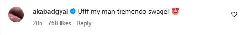El comentari de Bad Gyal a la publicació de Noah Brown / Instagram
