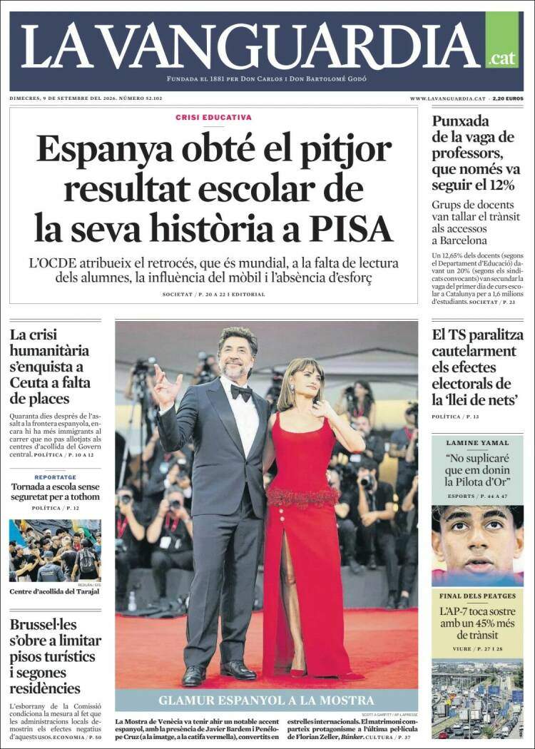 'La Vanguardia', 9 de setembre de 2026 'La Vanguardia', 9 de setembre de 2026