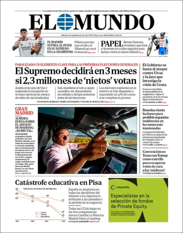 'El Mundo', 9 de setembre de 2026 'El Mundo', 9 de setembre de 2026