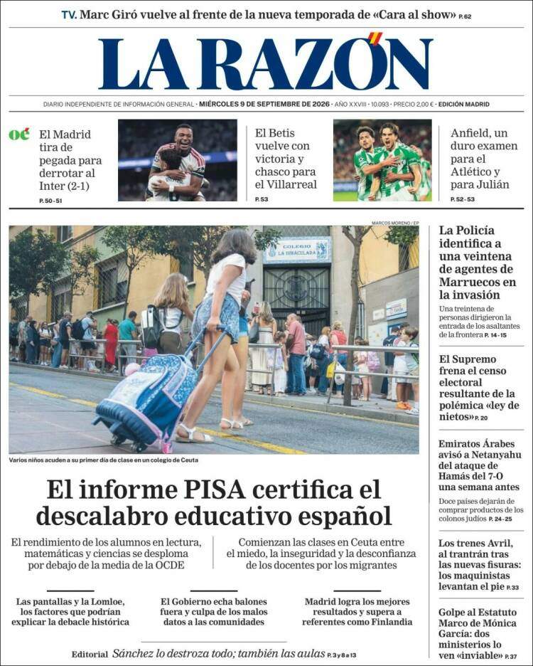 'La Razón', 9 de setembre de 2026 'La Razón', 9 de setembre de 2026