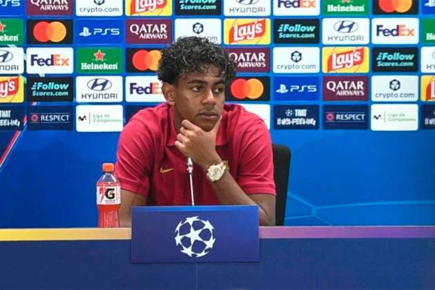 Lamine Yamal en la rueda de prensa previa al Barça-Feyenoord Lamine Yamal en la rueda de prensa previa al Barça-Feyenoord