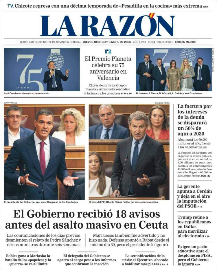 'La Razón', 10 de setembre de 2026 'La Razón', 10 de setembre de 2026
