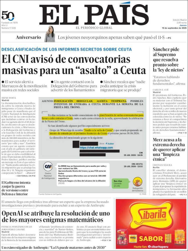 'El País', 10 de setembre de 2026 'El País', 10 de setembre de 2026