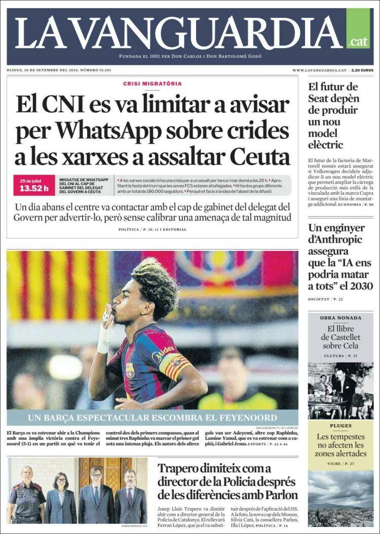 'La Vanguardia', 10 de setembre de 2026 'La Vanguardia', 10 de setembre de 2026
