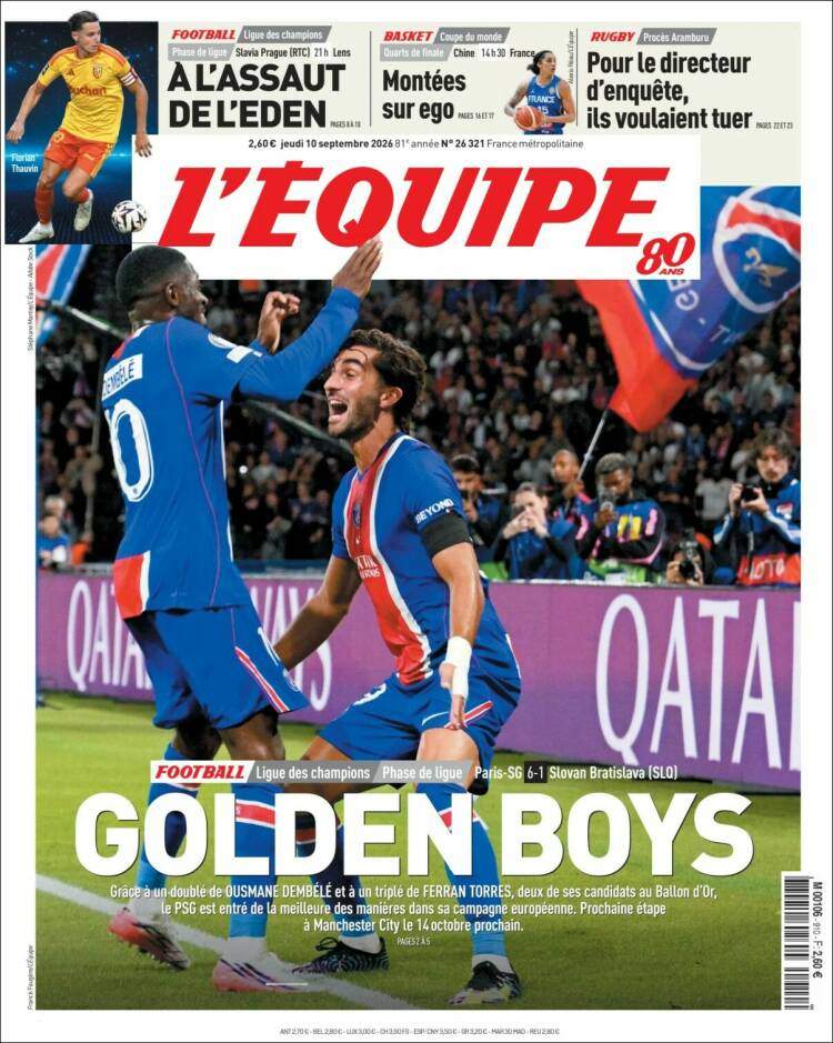 L'Équipe portada 10 9 2026 L'Équipe portada 10 9 2026