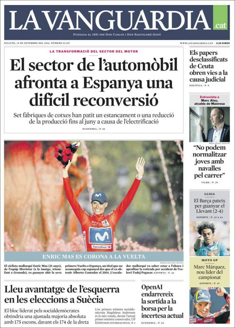 'La Vanguardia', 14 de setembre de 2026 'La Vanguardia', 14 de setembre de 2026