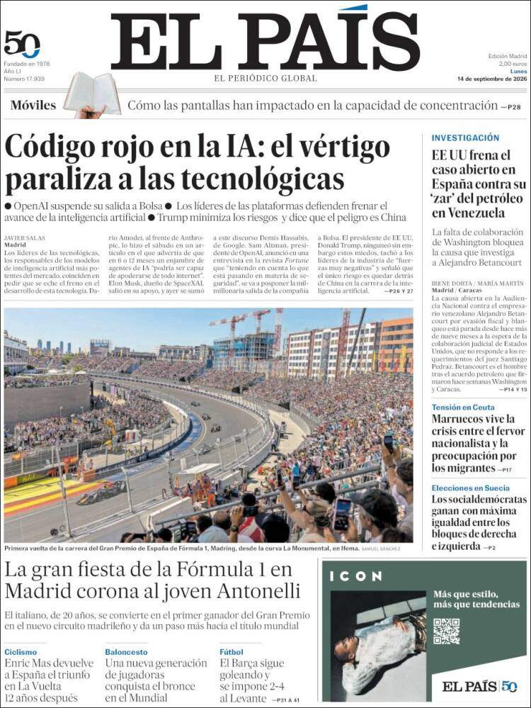 'El País', 14 de setembre de 2026 'El País', 14 de setembre de 2026