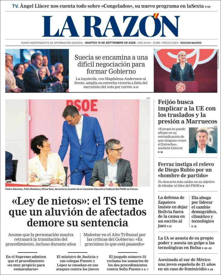 'La Razón', 15 de setembre de 2026 'La Razón', 15 de setembre de 2026