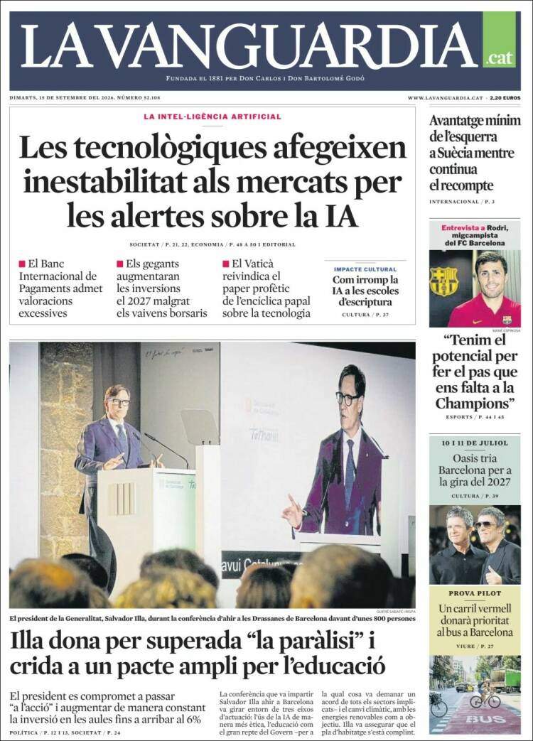 'La Vanguardia', 15 de setembre de 2026 'La Vanguardia', 15 de setembre de 2026