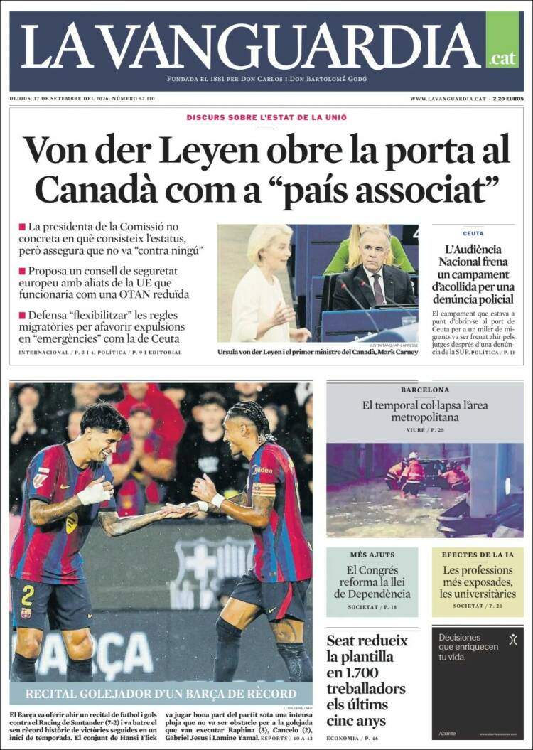 'La Vanguardia', 17 de setembre de 2026 'La Vanguardia', 17 de setembre de 2026