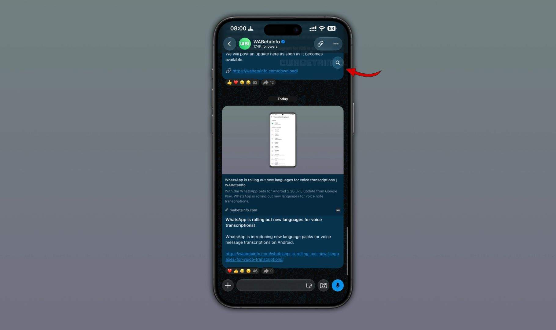 Ubicació botó cercar a WhatsApp iOS Ubicació botó cercar a WhatsApp iOS