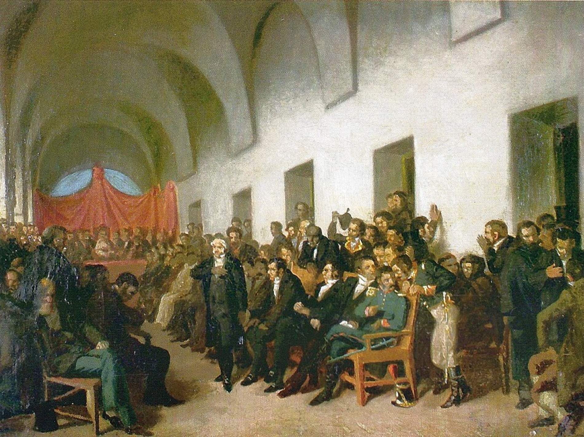 Representació del Cabildo obert que va proclamar la independència. Font Wikimedia Commons Representació del Cabildo obert que va proclamar la independència. Font Wikimedia Commons