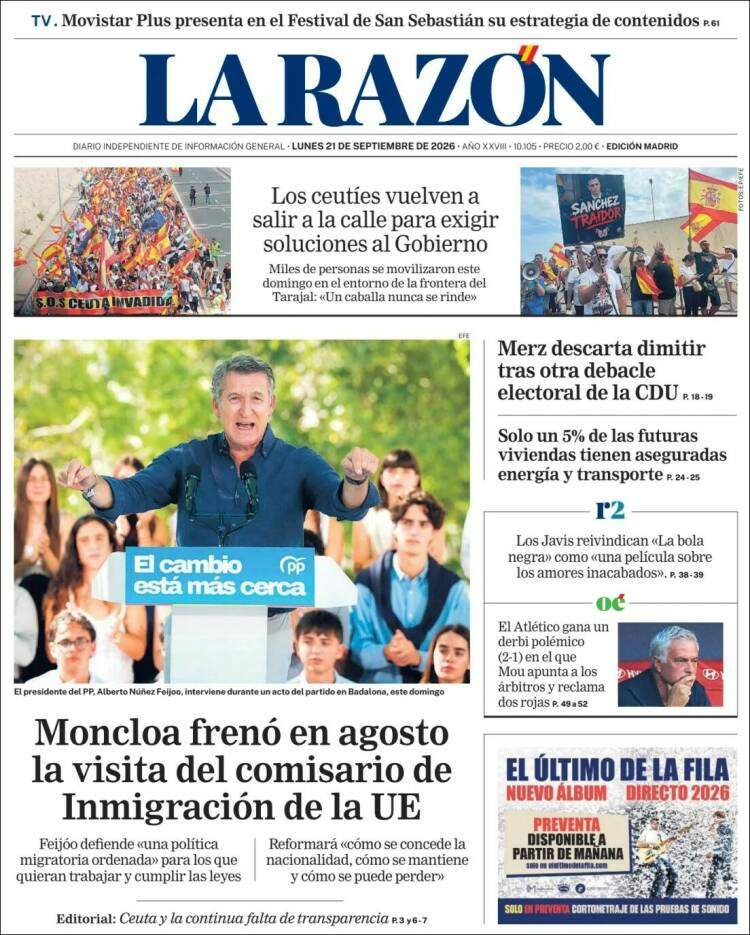 'La Razón', 21 d setembre de 2026 'La Razón', 21 d setembre de 2026