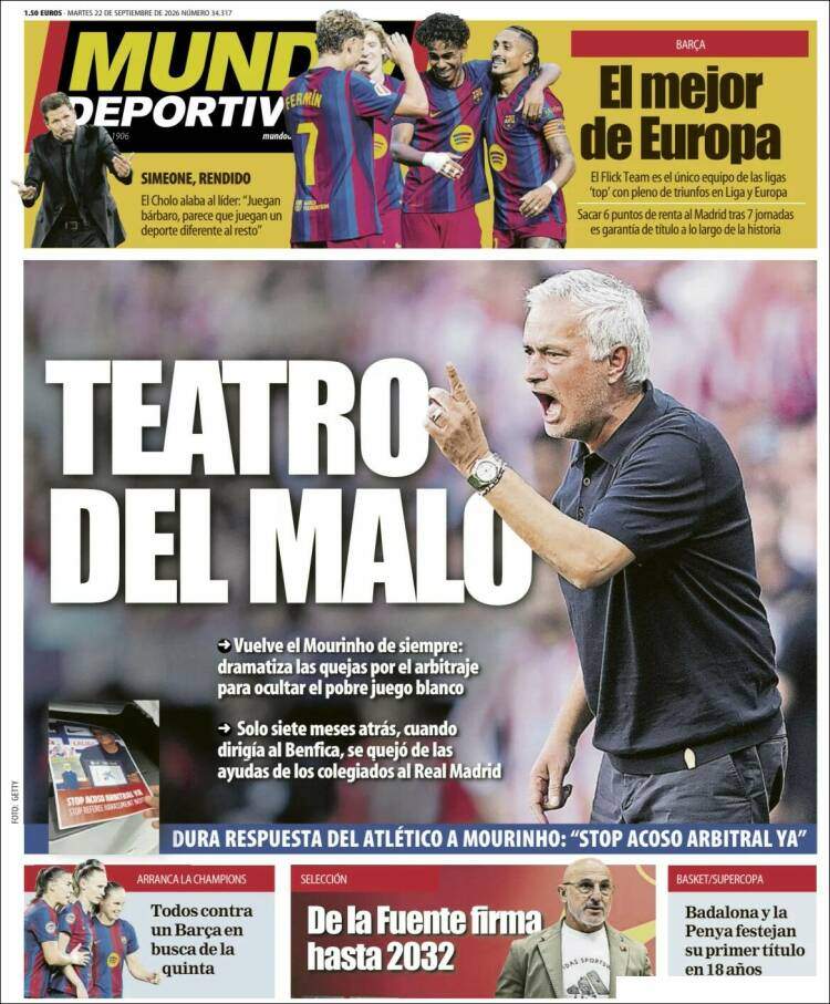Mundo Deportivo portada 22 09 2026 Mundo Deportivo portada 22 09 2026