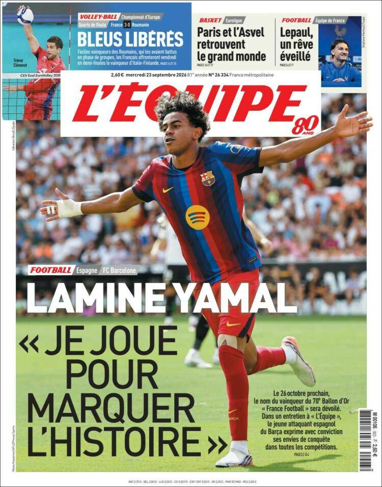 L'Équipe portada 23/9/2026