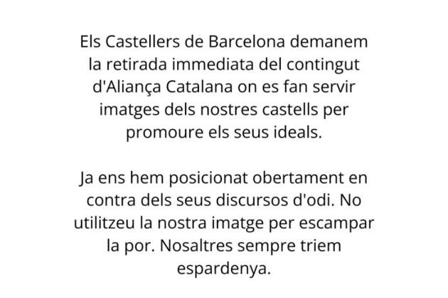 Comunicat dels Castellers de Barcelona / @castellersdebarcelona Comunicat dels Castellers de Barcelona / @castellersdebarcelona