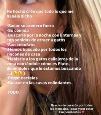 María Pombo con lágrimas en los ojos por la desaparición de su gato Pluto / Instagram (1)