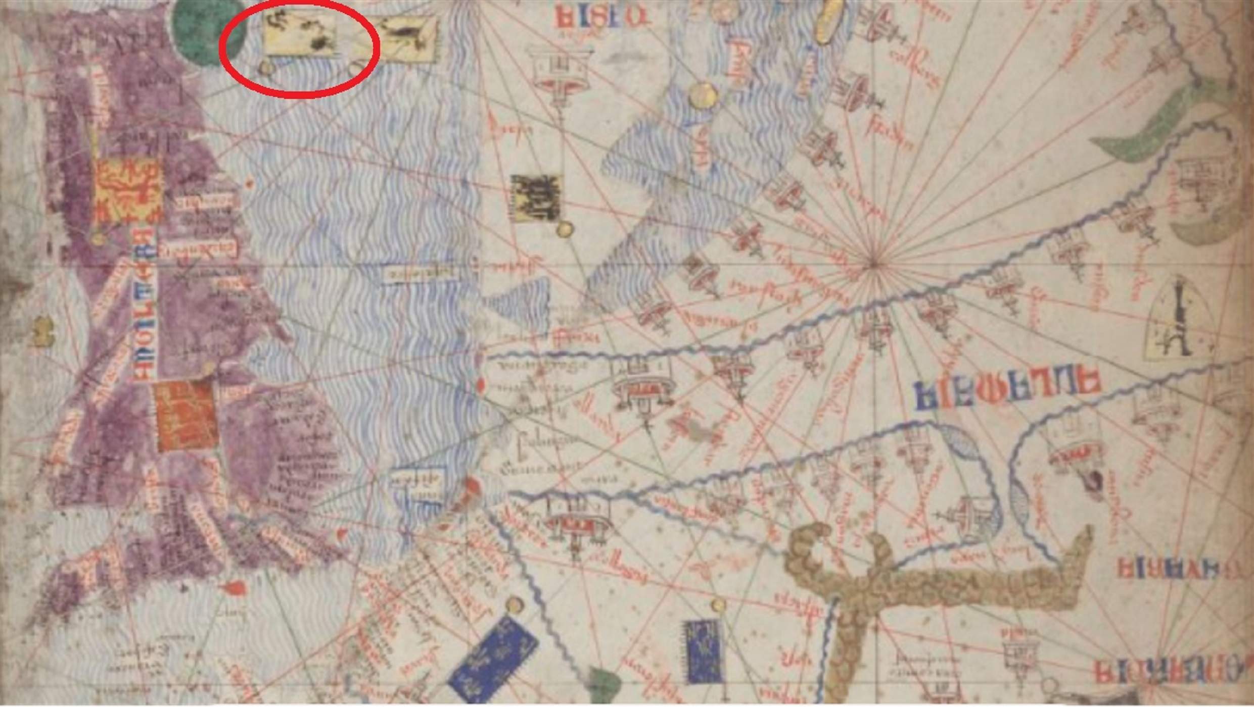 Situació de les illes Feroe en l'Atles Català d'Abraham Cresques (1375). Font Bibliotheque Nationale de France Situació de les illes Feroe en l'Atles Català d'Abraham Cresques (1375). Font Bibliotheque Nationale de France
