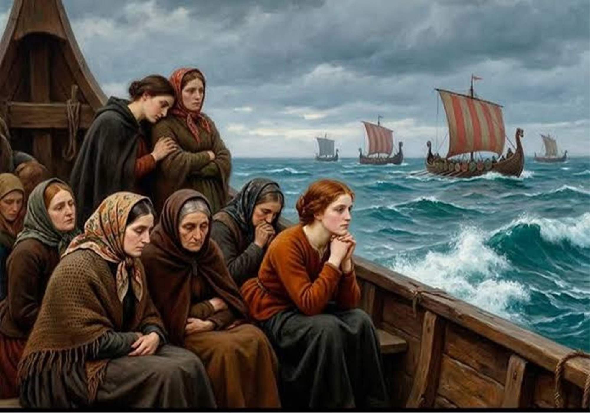 Representació moderna d'un grup de dones céltiques capturades pels vikings. Font Pinterest Representació moderna d'un grup de dones céltiques capturades pels vikings. Font Pinterest