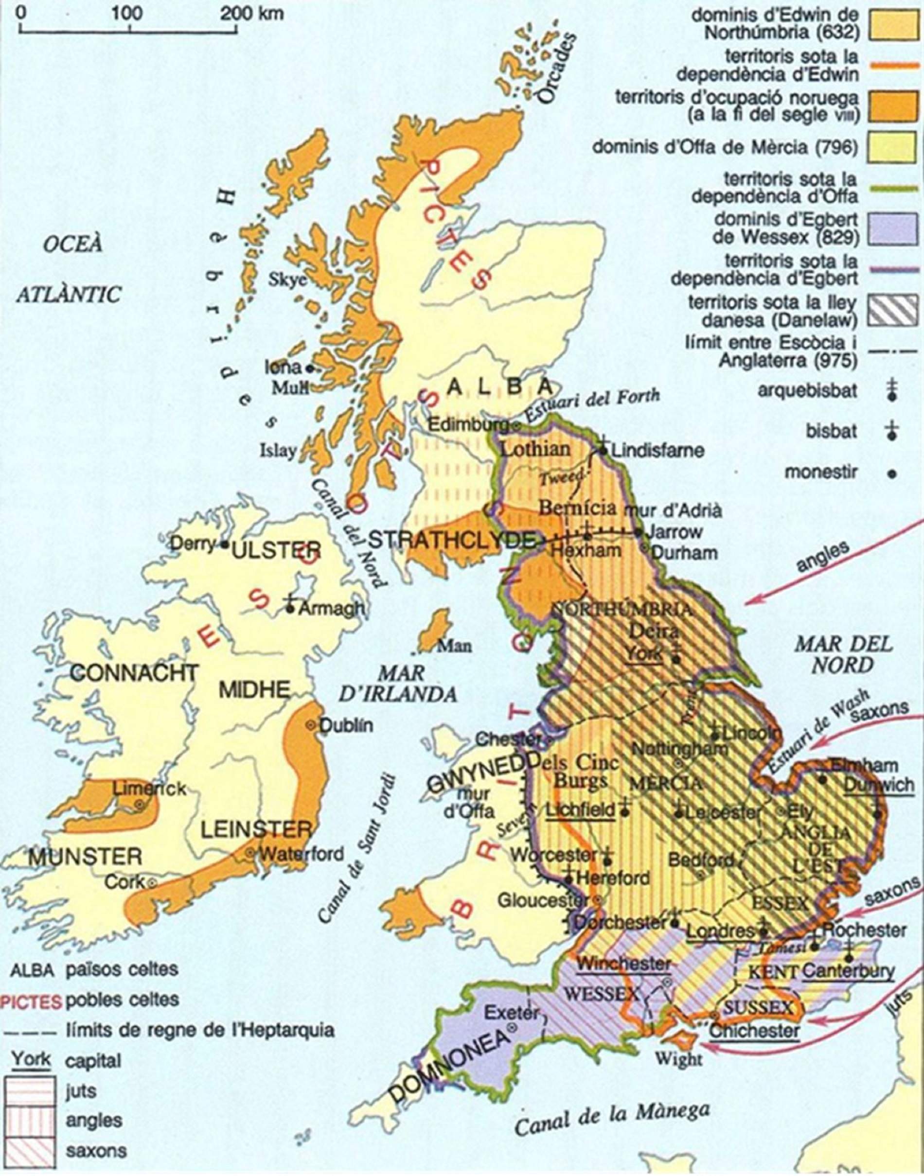 Mapa de les invasions germàaniques i escandinaves de les illes britàniques durant l'Alta Edat Mitjana. Font Enciclopèdia Catalana Mapa de les invasions germàaniques i escandinaves de les illes britàniques durant l'Alta Edat Mitjana. Font Enciclopèdia Catalana