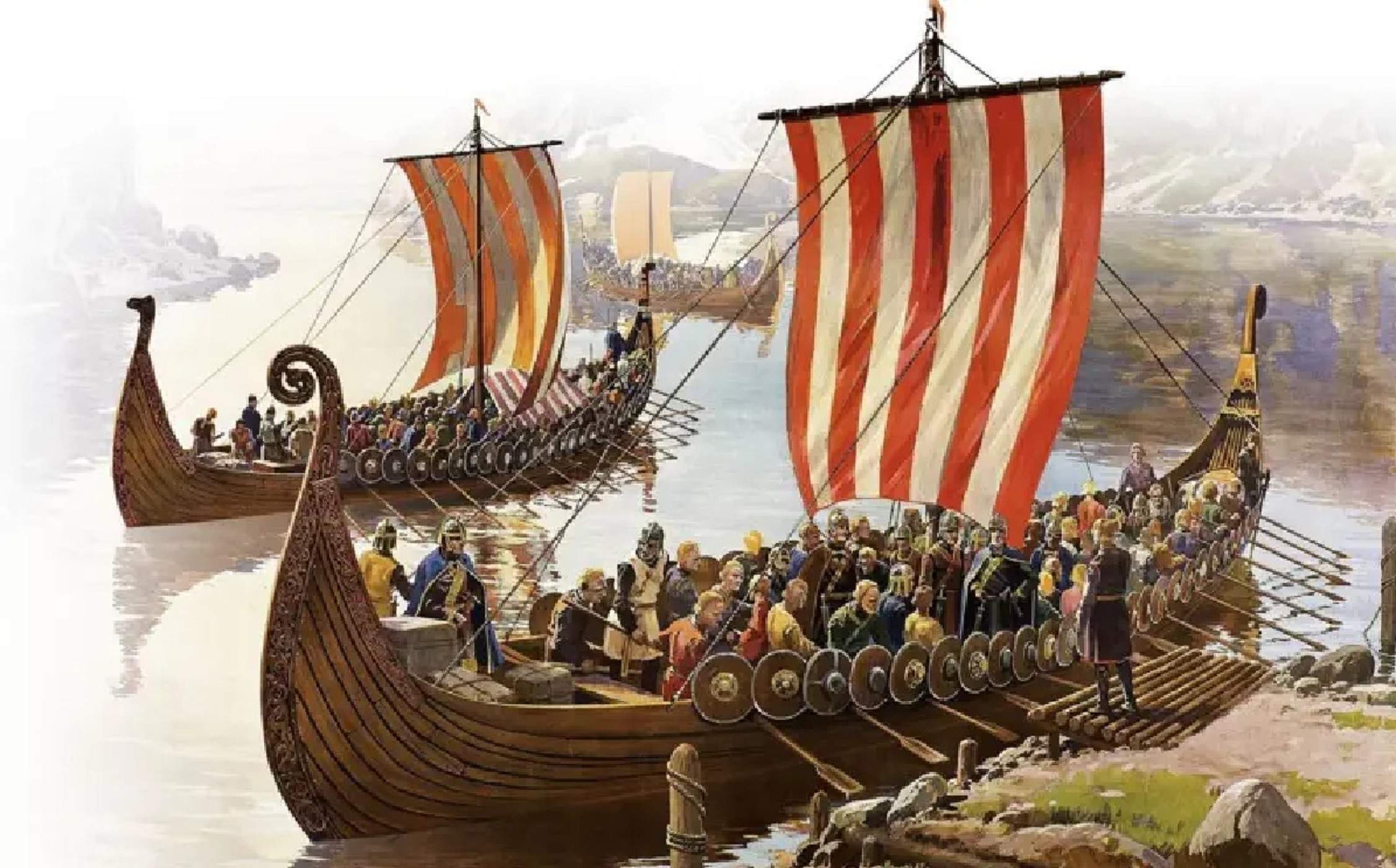 Representació moderna d'un desembarcament viking. Font Pinterest Representació moderna d'un desembarcament viking. Font Pinterest
