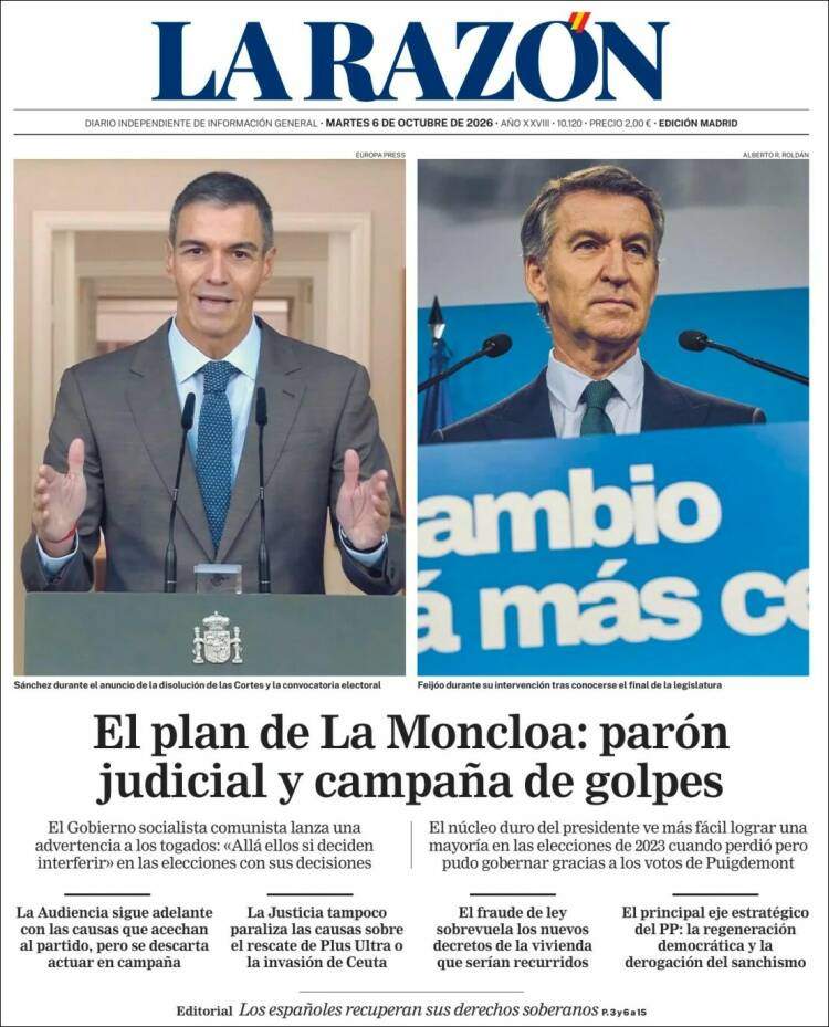 Portada 'La Razón' Portada 'La Razón'