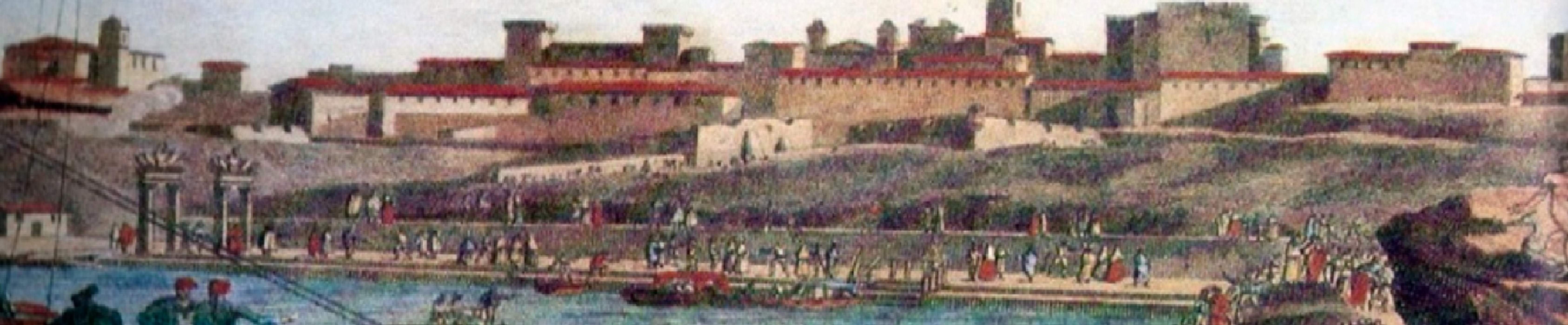 Façana marítima de Tarragona per la banda del port (finals del segle XVIII). Font Arxiu del Port de Tarragona Façana marítima de Tarragona per la banda del port (finals del segle XVIII). Font Arxiu del Port de Tarragona