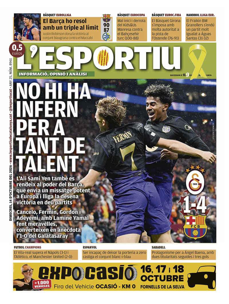 L'Esportiu portada del 14 10 2026 L'Esportiu portada del 14 10 2026