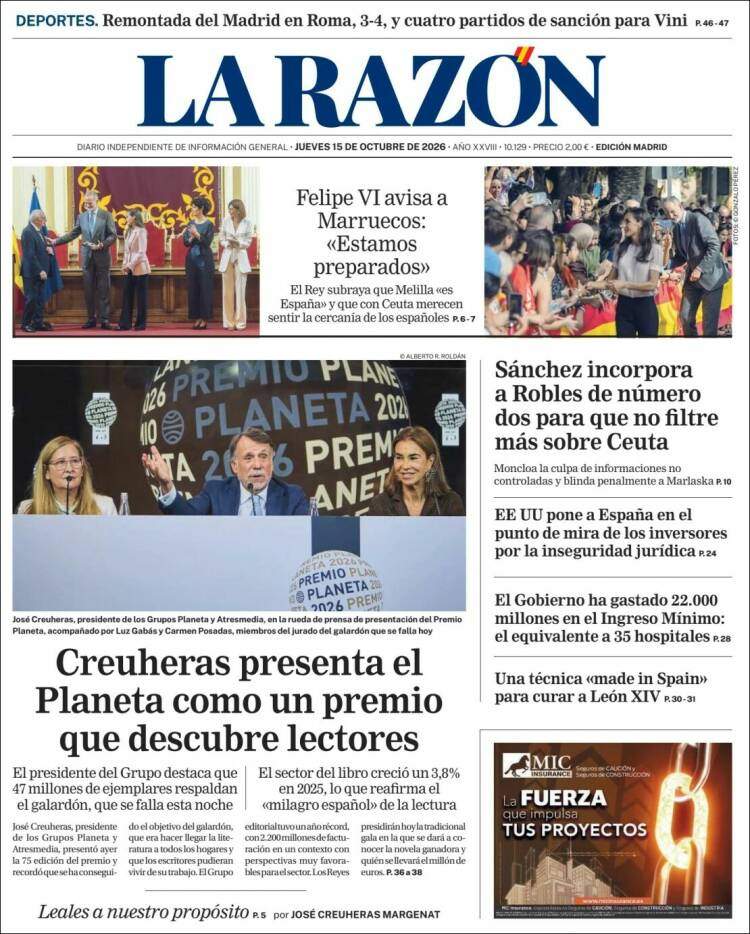 'La Razón', 15 d'octubre de 2026 'La Razón', 15 d'octubre de 2026