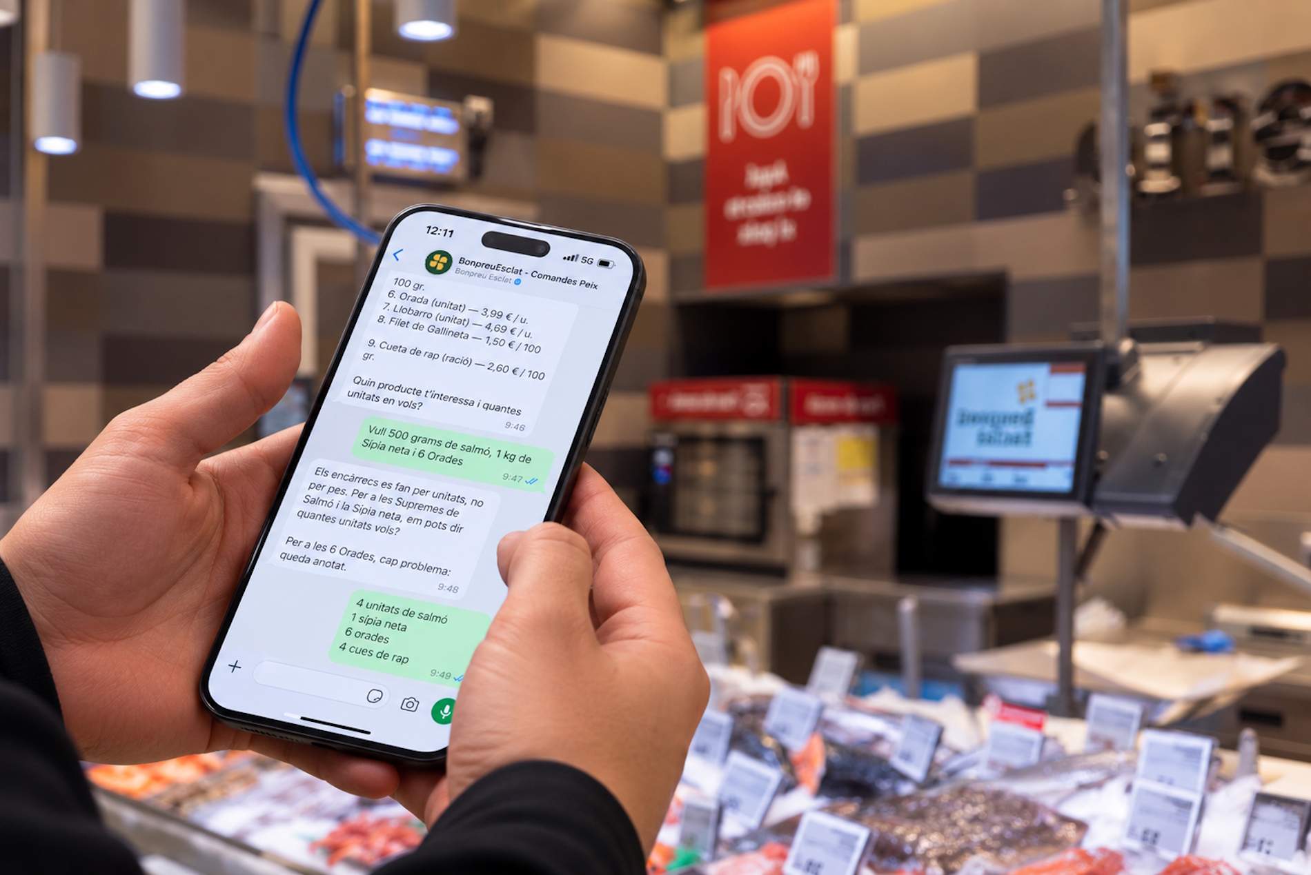 Estalvia temps: la funció de Bonpreu i Esclat per fer encàrrecs de peix cuinat per Whatsapp
