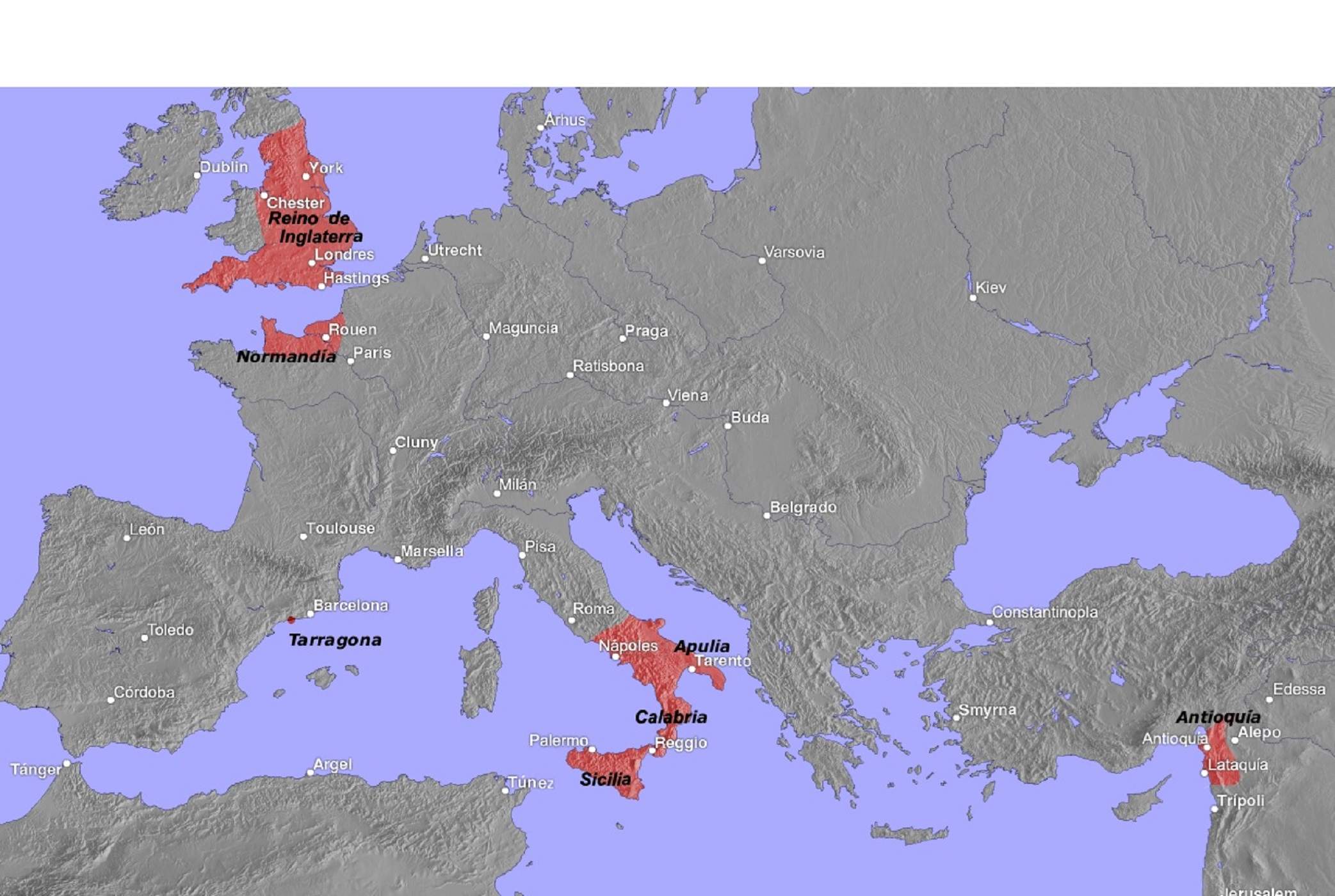 Mapa possessions normandes a l'època de Robert de Culley. Font Wikimedia Commons