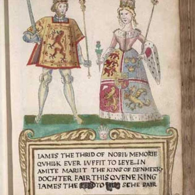 Representació coetània de Jaume III d'Escòcia i Margarida de Dinamarca. Font National Library of Scotland (1) Representació coetània de Jaume III d'Escòcia i Margarida de Dinamarca. Font National Library of Scotland (1)