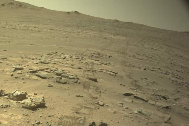 Una de las tomas de las cámaras del Perseverance cuando completó el récord de distancia