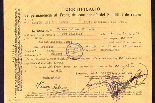 Un Certificat de Permanència al Front Un Certificat de Permanència al Front
