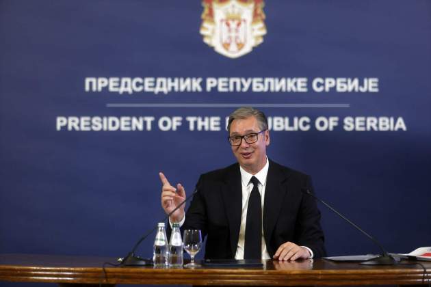 Vučić durant l'anunci de la seva dimissió com a president serbi / Europa Press Vučić durant l'anunci de la seva dimissió com a president serbi / Europa Press