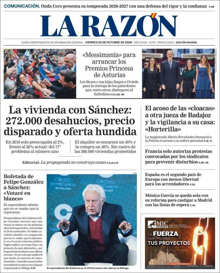 'La Razón', 23 d'octubre de 2026